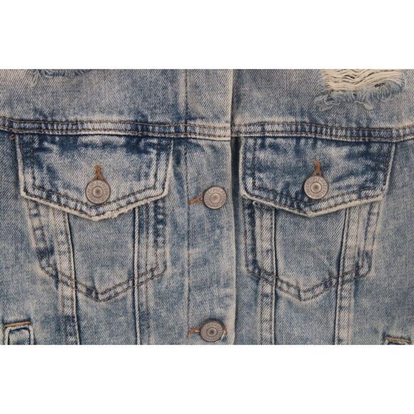 FREE PEOPLE DISTRESSED DESTROYED Denim Jacket Women's Size XS Light Indigo - Picture 3 of 12